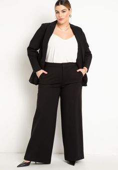 Wide Leg Stretch Work Pant - Ultimate Style, Totally Black Office Dress, Wide Leg Linen Pants, Leg Stretching, Office Dresses, Plus Size Pants, Swimsuits For All, Wide Leg Pant, Style Mistakes, Business Attire