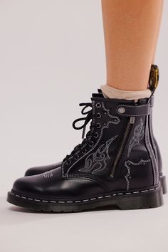 Dr. Martens 1460 Gothic American Boots | Free People Combat Boots Aesthetic, Gothic Embroidery, Dr Martens Style, Martens Style, Gothic Boots, Doc Martens Boots, Aesthetic Grunge Outfit, Fire Fits, Goodyear Welt