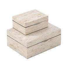 two wooden boxes sitting on top of each other