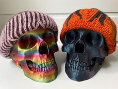 There's no better way to block a knitted or crocheted hat than on this 3D printed skull! As a friend of mine pointed out, balloons are not head shaped and blocking a knit hat on a balloon is less than ideal. But there are no head shaped hat blockers easily available in multiple sizes. We hit on the idea of 3D printing skulls as a better hat blocker and found lots of crafters loved the idea! Available in 3 sizes (17" child, 19" small adult, and 21" large adult). Need a different size? Convo me and I'll make a special listing for you! 3D printed on demand from environmentally friendly PLA filament in any of 11 colors. The rainbow silk, in particular, will not exactly match the photos as it depends where in the gradient the print begins. The order and size of color stripes will be similar, th 3d Printed Skull, Crocheted Hat, Head Shapes, Crochet Hat, Knit Hat, Color Stripes, 3d Printed, Knitted Hats, Knit Crochet