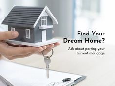 a person holding a house key in front of a clipboard with the words find your dream home?