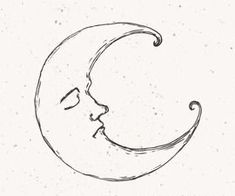 a drawing of a crescent moon with the face of a man and woman in it