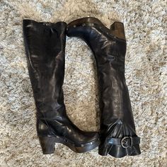 Adorable And Never Worn Boots. Bought, Stored, Never Worn. Like New!!! Size 7.5. Genuine Leather. Over The Knee/Hit At The Knee Depending On Your Size Knee High Black Boots Outfit, Chunky Over The Knee Boots, Chunky Boots Black, Platform Knee Boots, Black Knee High Boots Outfit, Slouchy Suede Boots, Buckled Boots, High Knee Boots, Y2k Boots