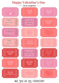 valentine's day coupons with the words happy valentine's day