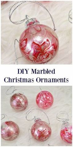 diy marbled christmas ornaments with text overlay that reads diy marbled christmas ornaments