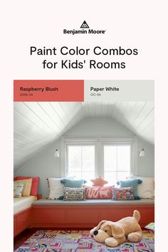 a book cover for paint color combos for kids rooms with a stuffed animal on the floor