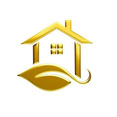 golden house logo with leaf on white background - csp978386