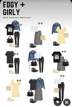 Edgy Outfits Summer, Edgy Capsule Wardrobe, Outfit Viaje, Flatlay Outfit, Plus Size Edgy, Casual Edgy Outfits, Edgy Work Outfits, Edgy Summer Outfits, Outfit Capsule