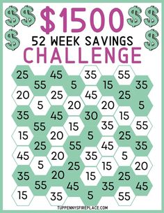 the $ 500 week savings challenge is shown in pink and green with numbers on it