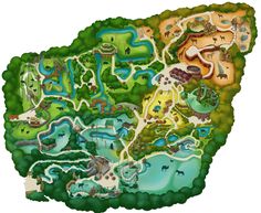 a map of the park with lots of trees and animals