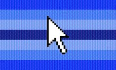 a pixelated image of a blue and white background with an arrow pointing to the right