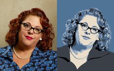 an image of a woman with glasses on her face and another photo of the same woman