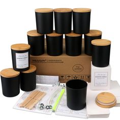 PRICES MAY VARY. ▶️ Buy it and you will get: 12 pcs black matte glass jars with airtight bamboo lids, 20pcs 6inch candle wicks, 20pcs candle wick stickers, 12pcs wick holders, 12pcs candle warning labels, 12pcs candle boxes, 1pc candle wick placing tubes, 12pcs personalized scented candle labels providing a great individualized area to write the fragrance you emplaced and your name. making your candle making process more convenient and easier. a great value buy! ▶️ Large Capacity & Easy Clean: 7 Candle Making Process, Candle Making Kits, Candle Making Jars, Glass Candle Jars, Candle Boxes, Empty Candle Jars, Empty Candle, Candle Wicks, Jars With Lids