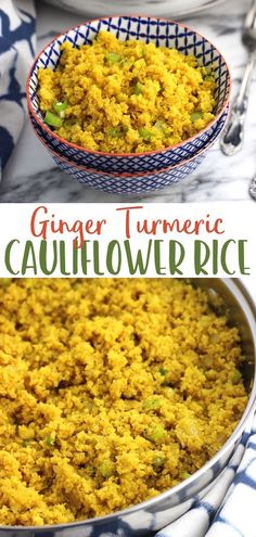 a bowl filled with cauliflower rice on top of a table