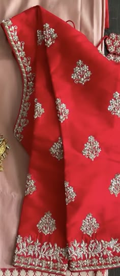 Maggam Work Buti Designs, Silver Aari Work In Red Blouse, Butti Blouse Designs, Simple Maggam Work Buties, Red Blouse With Silver Work, Pink Embroidered Blouse, Buti Work Blouses, Elegant Maggam Work Blouses, Maggam Buti Work