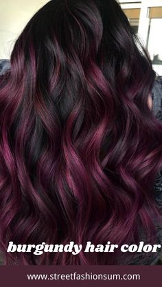 Best burgundy hair color and red hair type for fall hair colors and hair dyes . #redhair #burgundyhair #fallhaircolor , more hair color and hairstyle, please read on www.streetfashionsum.com Burgandy Hair, Wine Hair Color, Plum Hair