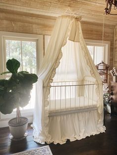 Ivory Farmhouse Ruffled Crib Canopy Set Crib With Canopy, Dreamy Space, Nursery Canopy, Farmhouse Nursery, Crib Canopy, White Canopy, Nursery Room Design, Crib Skirt