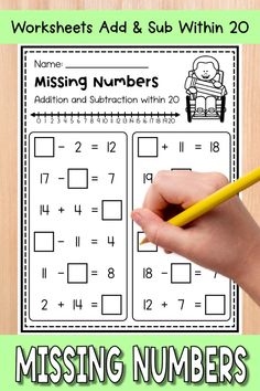 the missing numbers worksheet for students to practice addition and subtraction skills