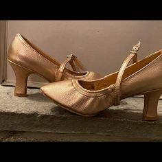 New Never Worn Gold Metallic With Securing Strap Ballroom Shoes, Shoes Color, Ballroom, Gold Metal, Women Shoes, Heels