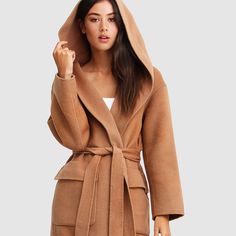 We like big hoods and we cannot lie 😜  #belleandbloom #woolcoat #hoodedcoat #camel #winterstyle The Runaway, Coat Outfit, Classic Coats, Oversized Coat, Wool Blend Coat, Jumper Shirt, Girls Jacket, Skirts For Sale, Wool Coat