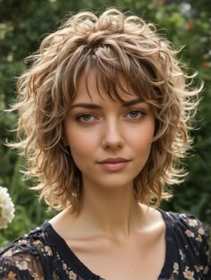 Short Haircut On Curly Hair, Updo For Shag Hair, Short Shag Without Bangs, Medium Curly Shag Haircuts, Shag Cuts For Thick Hair, Mid Length Curly Hair With Bangs, Womens Shag Haircut, Short Shag Curly Hair, Curly Shag Haircut Medium