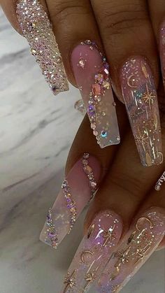 Pink Galaxy Nails, Ongles Bling Bling, Dope Nail Designs, Beauty Inspo, Bling Acrylic Nails, Glam Nails, Pink Nail