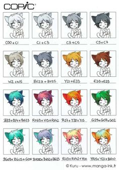 an anime character's hair color chart for different types of hair and their colors