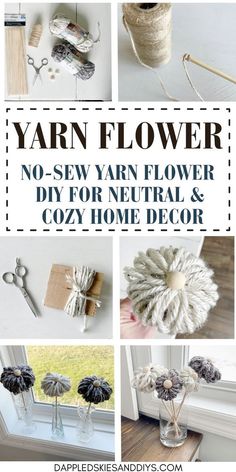 yarn flower no - sew yarn flower diy for neutral and cozy home decor