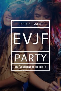 two women hugging each other with the words escape game evjf party on it