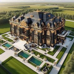 an artist's rendering of a mansion in the middle of a field