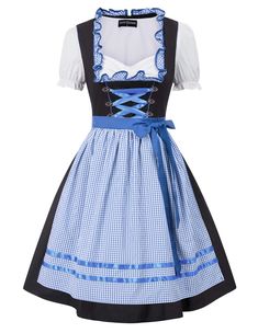 PRICES MAY VARY. PREMIUM QUALITY MATERIAL - Made from high-quality fabric, this Dirndl dress ensures both comfort and durability. COMPLETE SET FOR AUTHENTIC LOOK - 1* Dirndl Dress, 1* Apron and 1* Dirndl Top, authentic Oktoberfest look. For the best fit, please refer to OUR SIZE CHART rather than the Amazon size chart. CLASSIC BAVARIAN DESIGN - This traditional Bavarian Dirndl features a square neckline, exquisite plaid design, front lacing, a detachable apron, and a hidden zipper on the left si Fitted Blue Dress For Oktoberfest, Blue Fitted Dress For Oktoberfest, Oktoberfest Costume Women, German Dirndl Dress, Dress With Apron, German Dress Dirndl, Pattern Package, Plaid Apron, Oktoberfest Costume