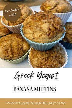 43 Calorie Greek Yogurt Banana Muffins Low Calories Healthy Desserts, Low Carb Banana Recipes Healthy, Greek Yogurt Recipes Low Carb, Low Cal Muffin Recipes, Health Banana Recipes, Low Carb Recipes With Bananas, Banana Low Carb Recipes, Low Calorie Breakfast Muffins, Ripe Banana Recipes Healthy Easy