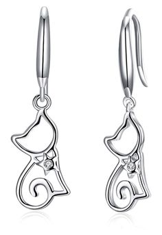 PRICES MAY VARY. ❤❤MATERIAL❤❤ Cat dangle earrings, 18K white gold plated,The dangle earrings are proved to be body-safe after rigorous contact test. Without any harmful ingredients, it's nickel-free, lead-free, cadmium-free and anallergic. ❤❤PERFECT GIFT❤❤ Suit for average girl and women. equipped with beautiful fine gift velvet drawstring bag. The best gift for yourself, your family, your friends and the ones you love.Ideal gifts for Christmas, Mother's Day,Birthday, Valentine's Day, Graduation Stud Pearl Earrings, Fine Studs, Cat Earrings Studs, Sterling Silver Drop Earrings, Earrings Christmas, Earrings Stud, Hypoallergenic Earrings, Cat Earrings, Silver Drop Earrings