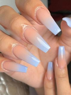 Ombre Nail - Arcrylic Sky Blue Nail Ombre Nails And Design, Light Blue Ombre Acrylic Nails, Ombre Nails Light Blue, Nails Coffin Light Blue, Light Blue Ombré Nails, Light Blue Coffin Nail Ideas, Light Blue Ombre Nails Coffin, Ombré Blue Nails, Ombre Nails With Design Ideas