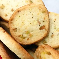 some crackers sitting on top of a red plate