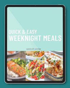 the cover of quick and easy weeknight meals, with pictures of different foods on it