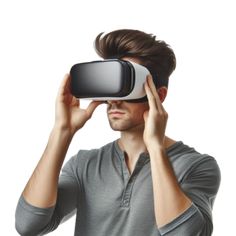 a man holding up a virtual device to his face