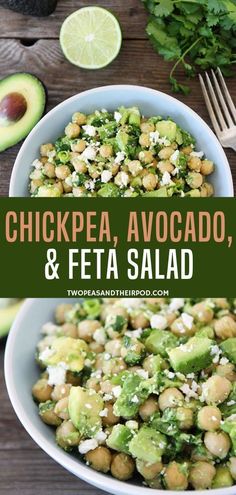 chickpea, avocado and feta salad in a bowl