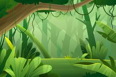 a jungle scene with lots of green plants and trees