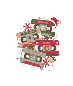 christmas cassettes with santa hats and snowflakes