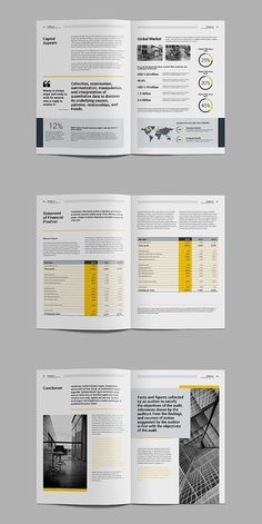 an open brochure with yellow and black details on the front, back and side pages