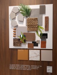 a display with different types of tiles and plants