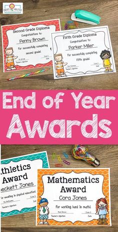 the end of year awards are shown with pencils and markers