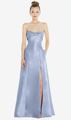 Bow Cuff Strapless Satin Ball Bridesmaid Dress With Pockets In Sky Blue | The Dessy Group Gown With Pockets, Satin Ball Gown, Gown Skirt, Social Dresses, Plus Size Bridesmaid, Ball Gown Skirt, Looks Party, Infinity Dress, Bridesmaid Dresses Plus Size