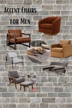 Chair inspiration for a man's home. Mid-Century Modern Accent Chair Armchair, Soft Linen Fabric Sofa Lounge Chair Reading Chair with Metal Leg for Living Room Bedroom Office, Grey, Modern Accent Chair with Stool, Fabric Comfy Armchair, Swivel Velvet Accent Chair Armchair, Round Barrel Chair, Burnt Orange, masculine interior, modern masculine, living room chairs for men, masculine decor apartment. Amazon Prime Day, cigar bar, bourbon tasting room, scotch whiskey, smoking lounge. Den Furniture, Man Cave Office, Brown Accent Chair, Masculine Decor, Mid Century Modern Armchair, Mens Bedroom, Mid Century Modern Bedroom, Leather Accent Chair, Swivel Accent Chair