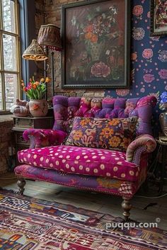 a living room filled with lots of colorful furniture