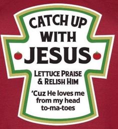 a sticker with the words, catch up with jesus and an apple on it