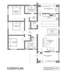 the floor plan for a two bedroom apartment with an attached kitchen, living room and dining area