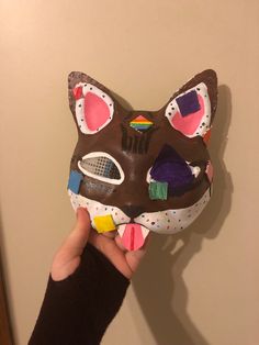 One of a Kind Hand Painted Colourful Masquerade Cosplay Therian Mask Accessory with 1 mesh eye and 1 cardboard covered eye Cardboard Masks, Therian Ideas, Painted Masks, Dino Masks, Therian Masks, Cardboard Mask, Aphmau Characters, Therian Mask, Mask Ideas