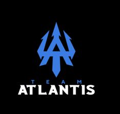 the logo for team atlantis, which is blue and white with arrows on it